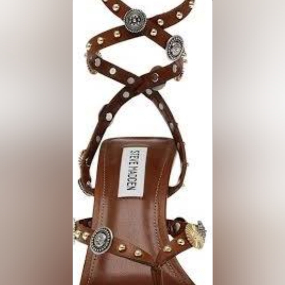 Steve Madden Brown Studded Wrap-Strap High Heel Sandals - Picture 5 of 7